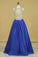 Royal Blue Scoop Open Back Beaded Bodice A Line Prom Dresses Satin & Tulle Plus Size