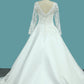 2024 A Line Scoop Satin Wedding Dresses With Applique New Arrival