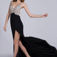 Prom Dresses Full Beaded Spandex Bodice Backless Sexy Court Train Black