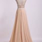 Sexy Prom Dresses Halter Two Pieces A Line With Flowing Chiffon Skirt Beaded