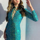 Charming Green Long Sleeves Sequins Homecoming Dresses