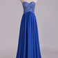 New Arrival Dark Royal Blue Sweetheart Prom Dresses A Line With Beaded Bodice Chiffon