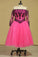 Long Sleeves Boat Neck Prom Dresses A Line With Applique Tulle