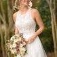 Cheap Boho Lace Halter Wedding Dresses Chiffon Beach Bridal Dresses