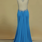 2024 Scoop Mermaid Prom Dresses Beaded Bodice Sweep Train Spandex