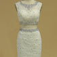 Two Pieces Scoop Sheath Homecoming Dresses With Beads Lace