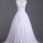 Wedding Dresses A Line Open Back Scoop Tulle With Applique And Beads