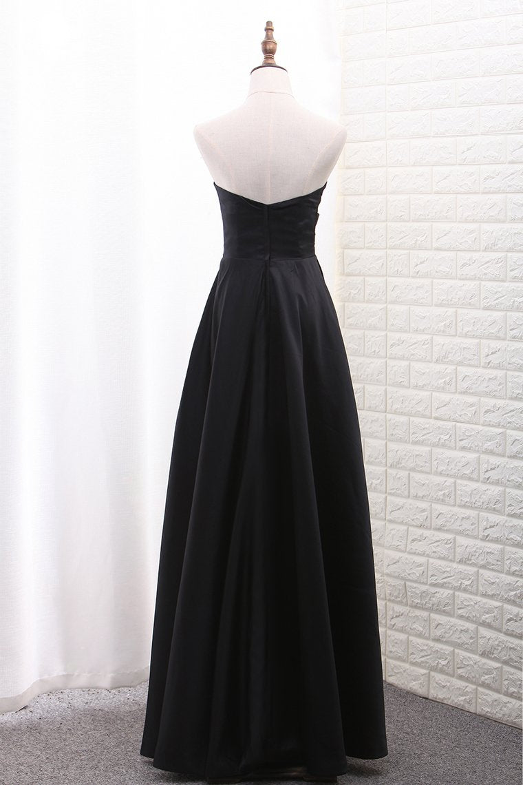 Sweetheart Satin A Line Evening Dresses With Slit Floor Length