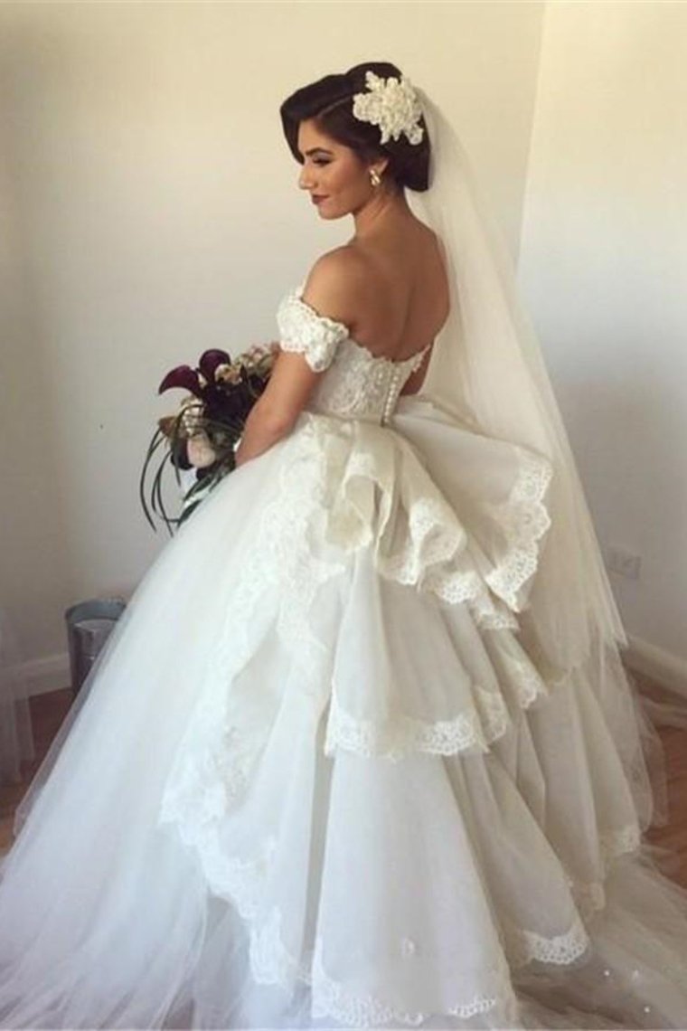 Sweetheart Wedding Dresses A Line Tulle With Applique Sweep Train