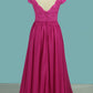 2024 Short Sleeve V-Neck A-Line Chiffon & Lace Bridesmaid Dresses