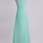 Evening Dresses One Shouder Pleated Bodice Column Chiffon With Beads