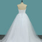 Sweetheart Tulle A Line Wedding Dresses With Applique And Beads Sweep Train