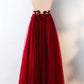 Elegant Burgundy A-Line Lace Tulle Prom Dresses Beautiful Party Dresses