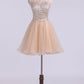 High Neck Homecoming Dresses A-Line Short Beaded Bodice Tulle