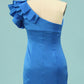 2024 One Shoulder Pleated Neckline Column Satin Prom Dress Short/Mini Elegant
