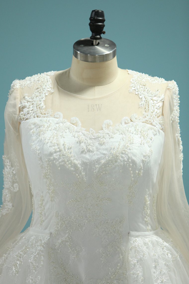 2024 Scoop Wedding Dresses Mermaid Long Sleeves Tulle With Beading