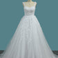 Off The Shoulder A Line Tulle Wedding Dresses With Applique Court Train