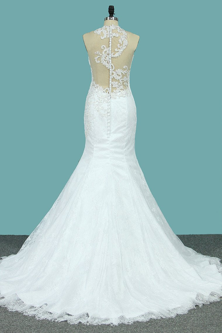 2024 Mermaid Wedding Dresses Scoop Lace With Applique New Arrival
