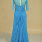 2024 Mid-Length Sleeves Chiffon Mother Of The Bride Dresses With Beads Royal Blue