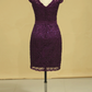 2024 Plus Size Grape Modest Lace Evening Dresses V-Neck Sheath/Column With Applique And Ribbon