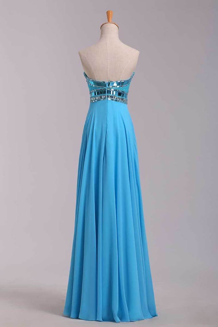 Blue Prom Dresses A Line Sweetheart Floor Length Chiffon Ship Today Under  200