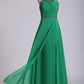 High Neck Prom Dresses Beaded And Ruched Chiffon Sweep Train