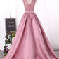 2024 Scoop A Line Satin Evening Dresses With Applique And Beads Sash/Ribbon