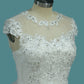 Top Quality Lace Ball Gown Cap Sleeve Wedding Dresses With Applique & Beading Floor Length