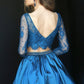 Two Pieces Homecoming Dresses Satin & Lace Long Sleeve Short/Mini