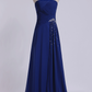 Classic Prom Dresses Strapless A Line Chiffon Floor Length With Ruffles And Beads