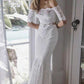 2 Pieces Ivory Lace Mermaid Off the Shoulder Wedding Dresses, Beach Wedding Gowns SJS14986