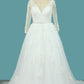 A Line Tulle V Neck Long Sleeves Wedding Dresses With Applique And Beads Sweep Train