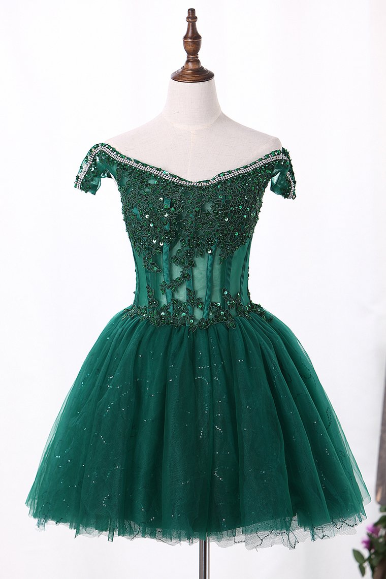 Off The Shoulder A Line Tulle Homecoming Dresses With Applique