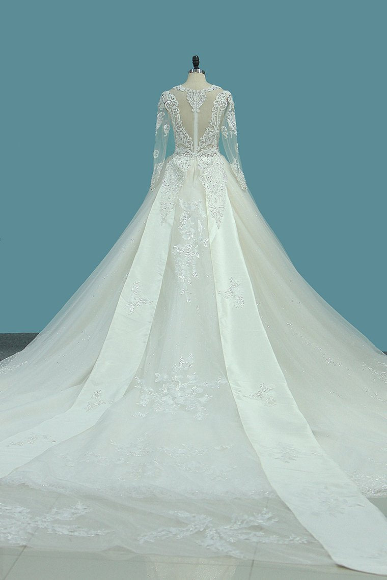 Gorgeous Wedding Dresses Scoop Tulle With Beadings Zipper Back Royal Train