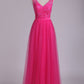 Bridesmaid Dresses V Neck A Line With Embroidery And Sash Tulle