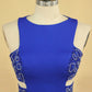 Plus Size New Arrival Scoop Prom Dresses Dark Royal Blue Mermaid Spandex With Beading Sweep Train