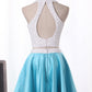 Two-Piece Homecoming Dresses Halter A Line Short/Mini Satin With Beads