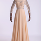 Prom Dresses Bateau 3/4 Length Sleeve A Line Chiffon With Beads