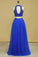 Two-Piece Tulle With Beading Prom Dresses  High Neck A Line