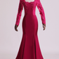 Long Sleeves Prom Dresses Spandex Mermaid With Applique Burgundy/Maroon