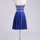 A Line Short/Mini Strapless Dark Royal Blue Chiffon Homecoming Dresses With Rhinestone
