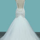 Mermaid Open Back Tulle Straps With Applique Wedding Dresses Court Train