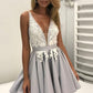 Satin V Neck With Applique And Beads A Line Homecoming Dresses
