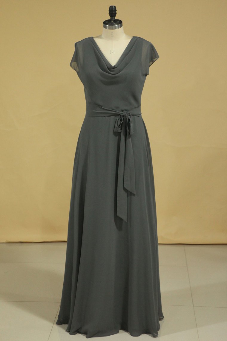 Floor Length Dress Cowl Neck Cap Sleeves With Sash Modified Circle Skirt Plus Size