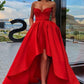 Elegant A Line Red Strapless High Low Prom Dresses with Pockets, Long Party Dresses SRS15148
