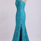 One-Shoulder Sheath Prom Dresses Beaded Lace Floor-Length Zipper Back