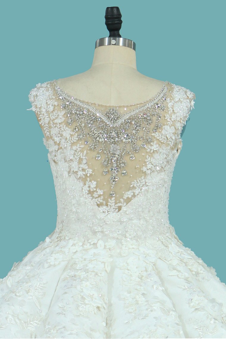 Bateau Top Quality Lace Ball Gown Wedding Dresses Court Train