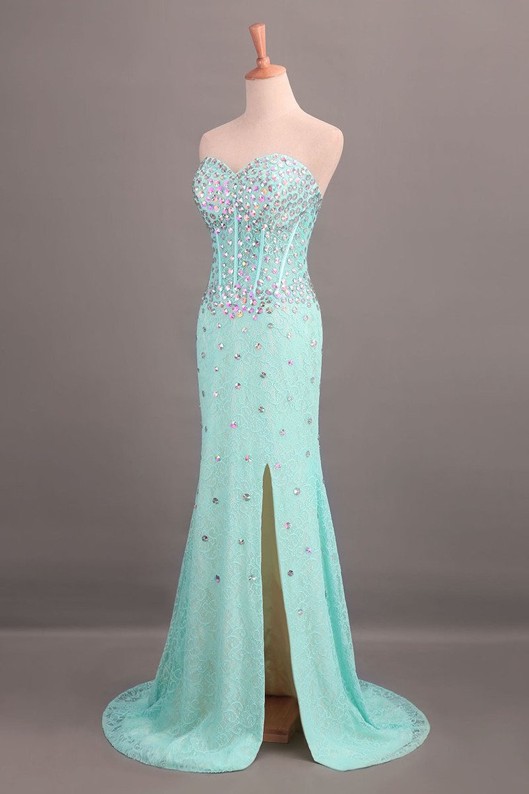 Sweetheart Sheath/Column Prom Dress Lace With Rhinestone