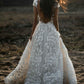 A Line Ivory V Neck Country Wedding Dresses with Appliques, Beach Wedding Gowns SJS15548