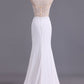 See-Through High Neck Two Pieces Prom Dresses Spandex With Slit And Beading